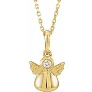 14K Yellow .03 CT Diamond Youth Angel 15" Necklace