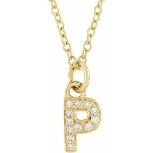 14K Yellow .04 CTW Natural Diamond Petite Initial P 16-18" Necklace