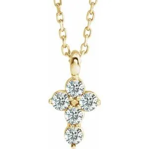 14K Yellow 1/6 CTW Diamond Cross 16-18" Necklace