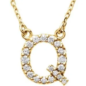 14K Yellow 1/6 CTW Natural Diamond Initial Q 16" Necklace