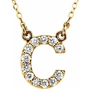 14K Yellow 1/8 CTW Natural Diamond Initial C 16" Necklace