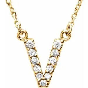 14K Yellow 1/8 CTW Natural Diamond Initial V 16" Necklace