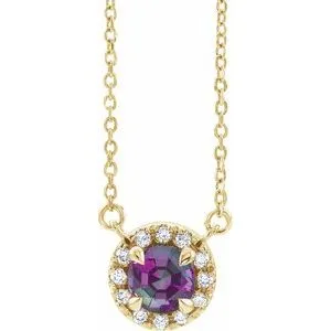 14K Yellow 3 mm Lab-Grown Alexandrite & .03 CTW Natural Diamond 16" Necklace
