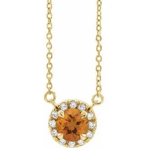 14K Yellow 3 mm Natural Citrine & .03 CTW Natural Diamond 18" Necklace