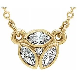 14K Yellow 3-Stone Marquise Diamond 16-18" Necklace