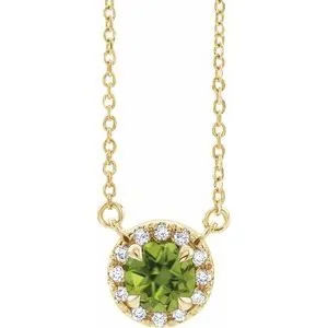14K Yellow 3.5 mm Natural Peridot & .03 CTW Natural Diamond 16" Necklace