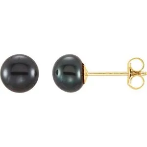 14K Yellow 5-6 mm Black Freshwater Cultured Pearl Earrings