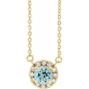 14K Yellow 6.5 mm Natural Aquamarine & 1/6 CTW Natural Diamond 16" Necklace