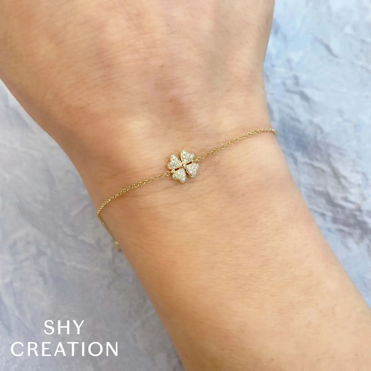 14K Yellow Gold 0.05ct Diamond Clover Bracelet