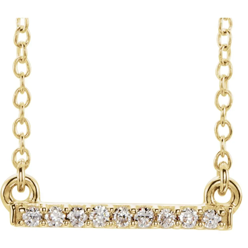 14k Yellow Gold .07 CTW Petite Diamond Bar 16-18" Necklace