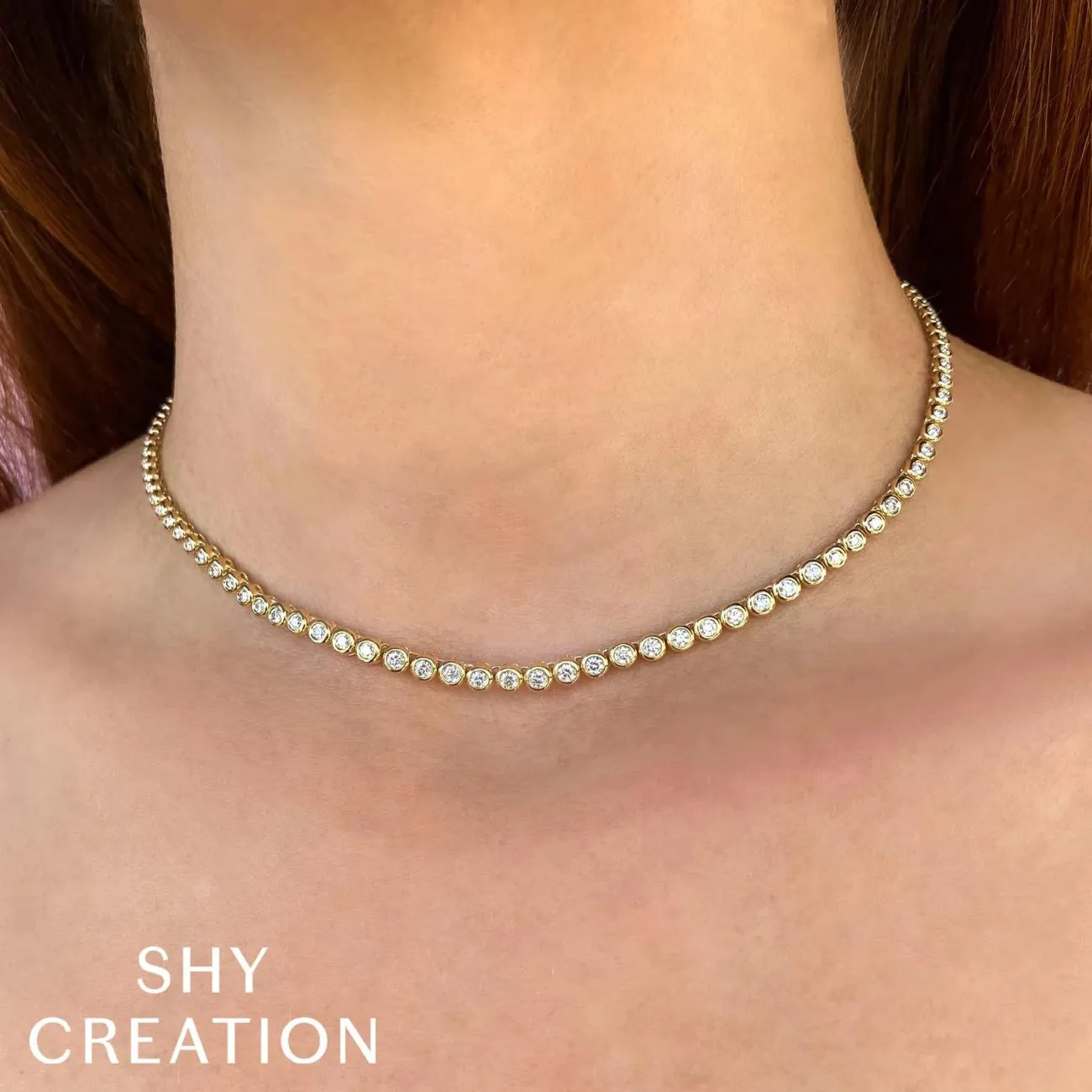 14K Yellow Gold 2 ct Diamond Bezel Tennis Necklace