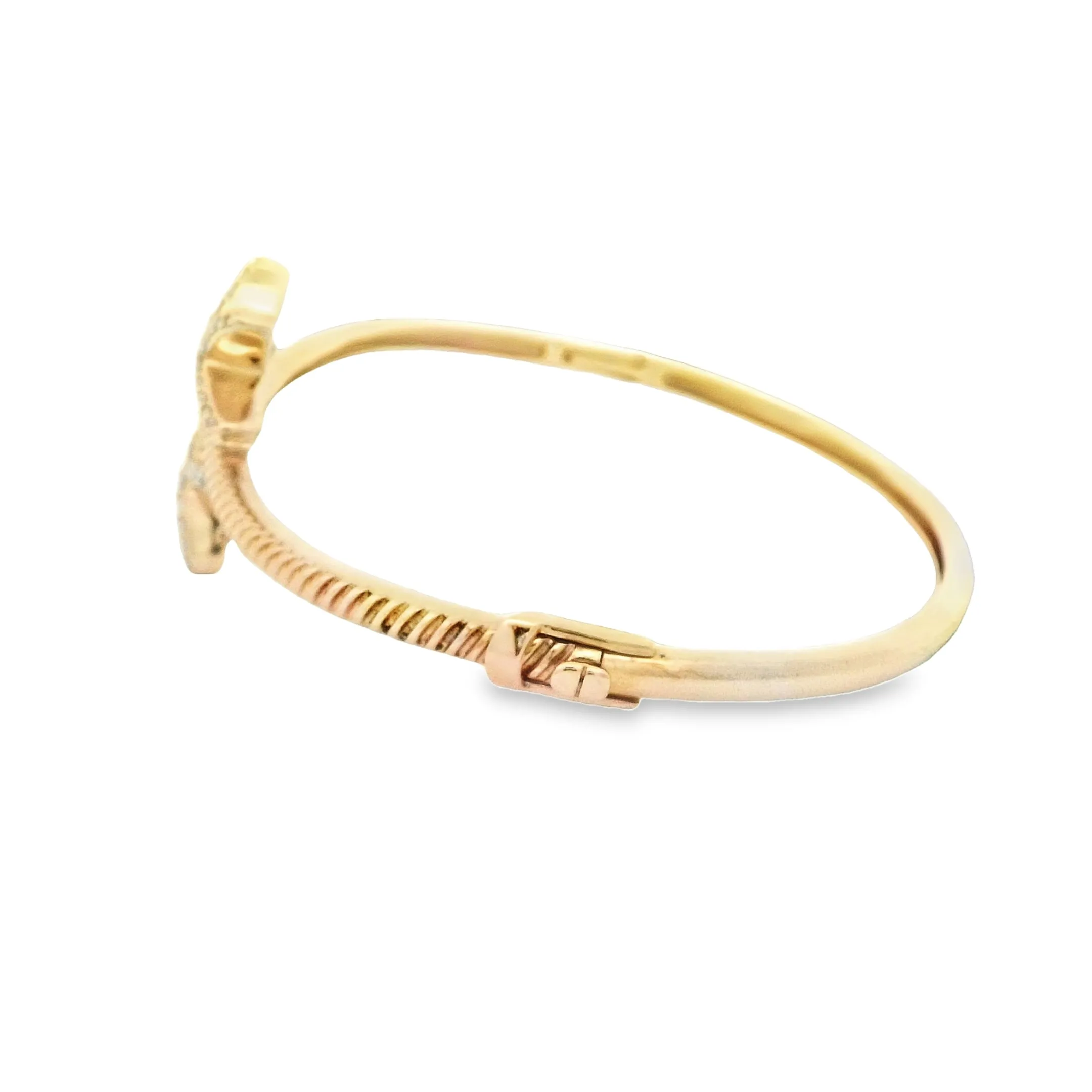 14k Yellow Gold Double Starfish .50cttw Diamond Starfish Bangle Bracelet 7"