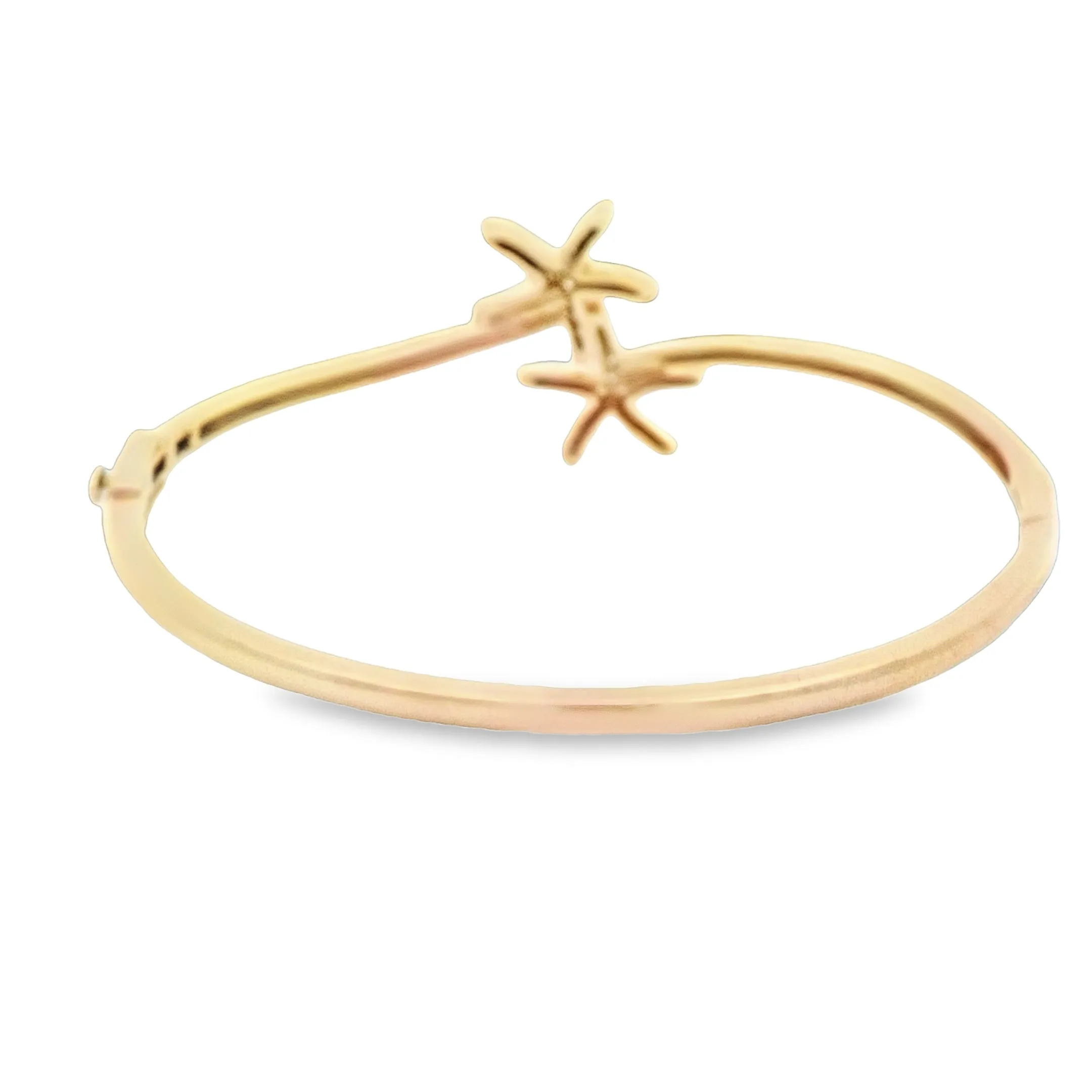 14k Yellow Gold Double Starfish .50cttw Diamond Starfish Bangle Bracelet 7"