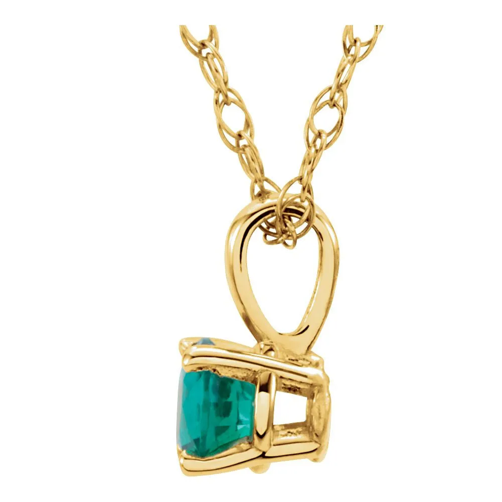 14k Yellow Gold Emerald "May" Birthstone 14" Necklace