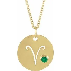14K Yellow Natural Emerald Aries Zodiac 16-18" Necklace