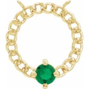 14K Yellow Natural Emerald Curb Link Necklace Center