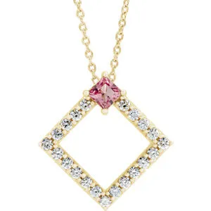 14K Yellow Pink Tourmaline & 3/8 CTW Diamond 16-18" Necklace