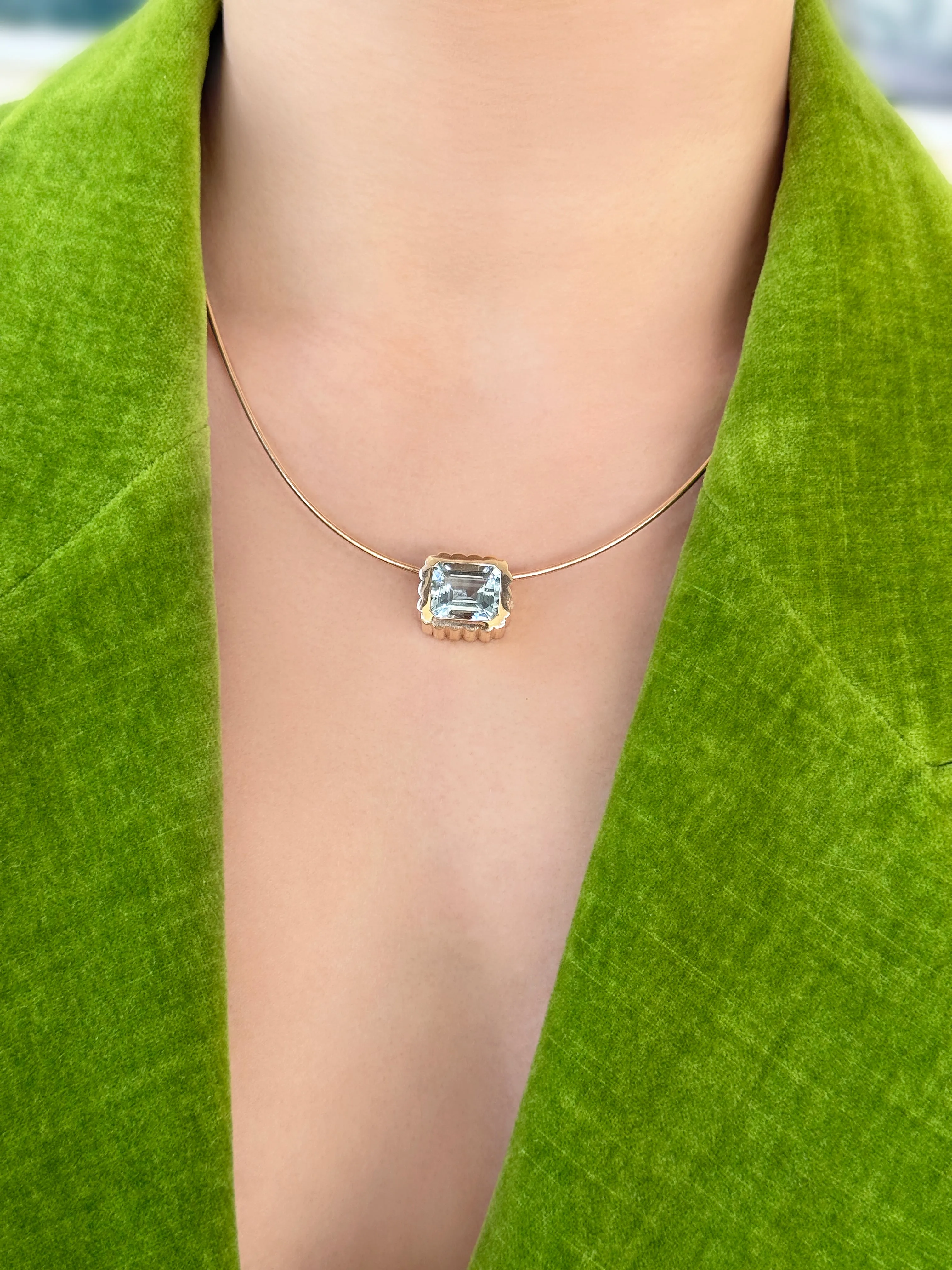 14K YG Aquamarine Omega Necklace