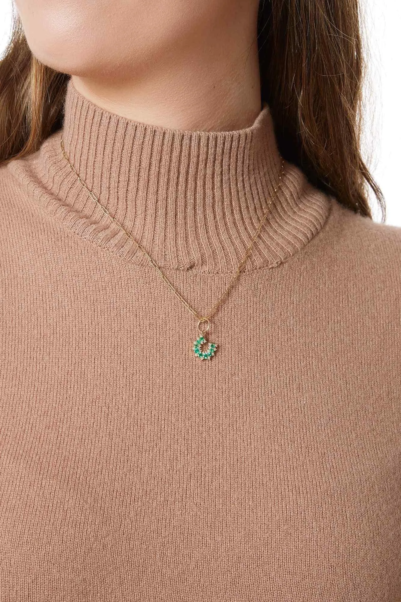14KY Emerald Horseshoe Charm