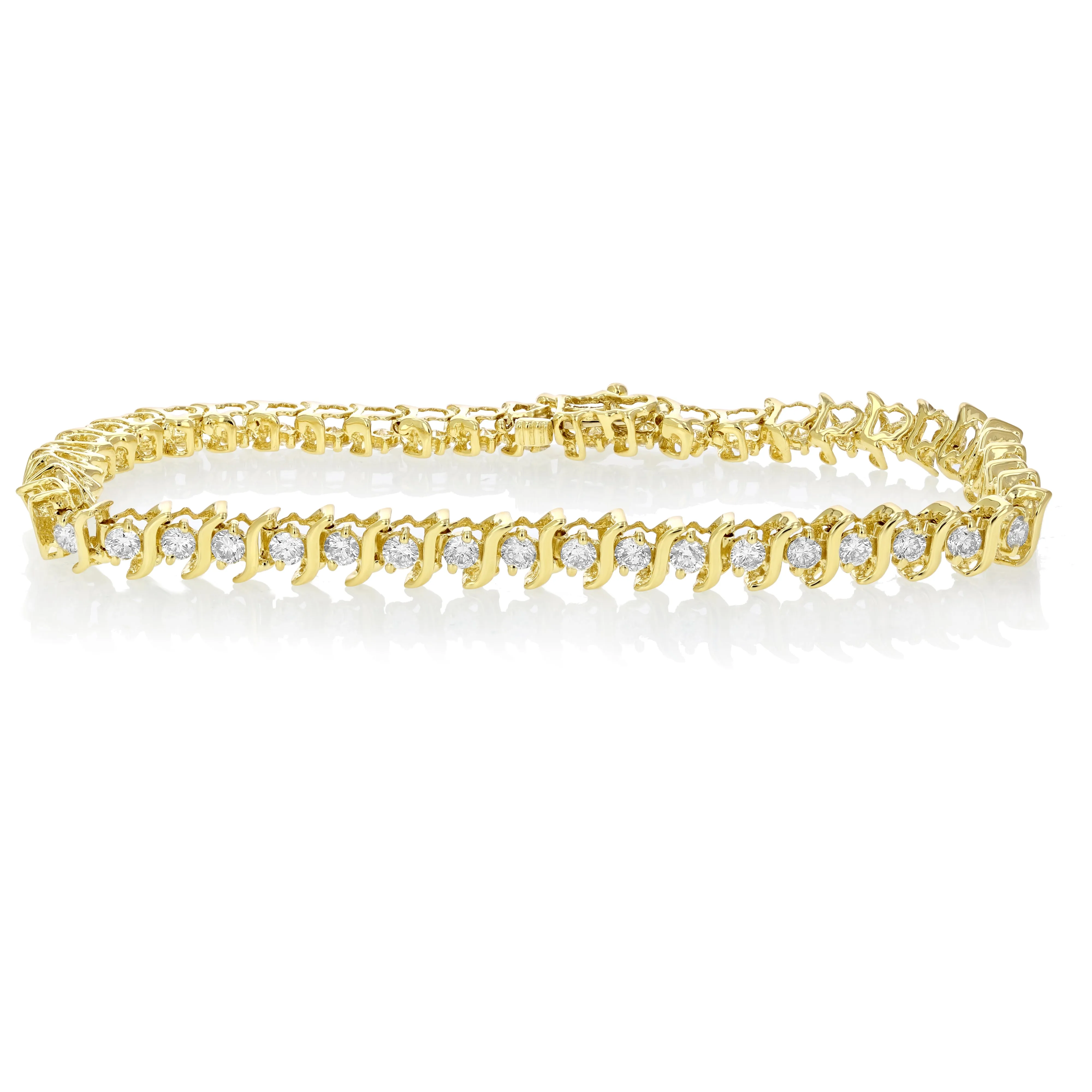1.50 cttw S Link Diamond Tennis Bracelets in 10K Yellow Gold