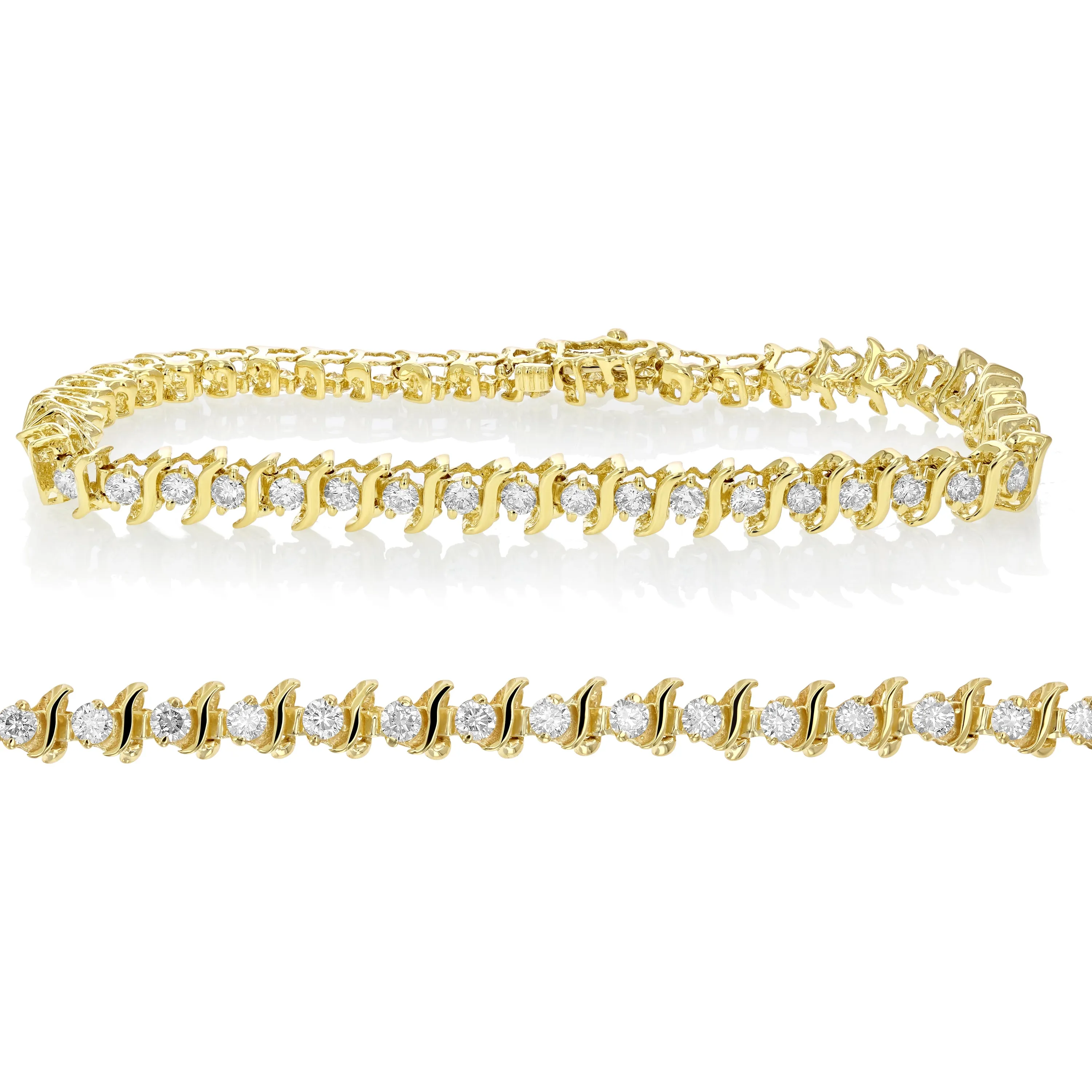 1.50 cttw S Link Diamond Tennis Bracelets in 10K Yellow Gold