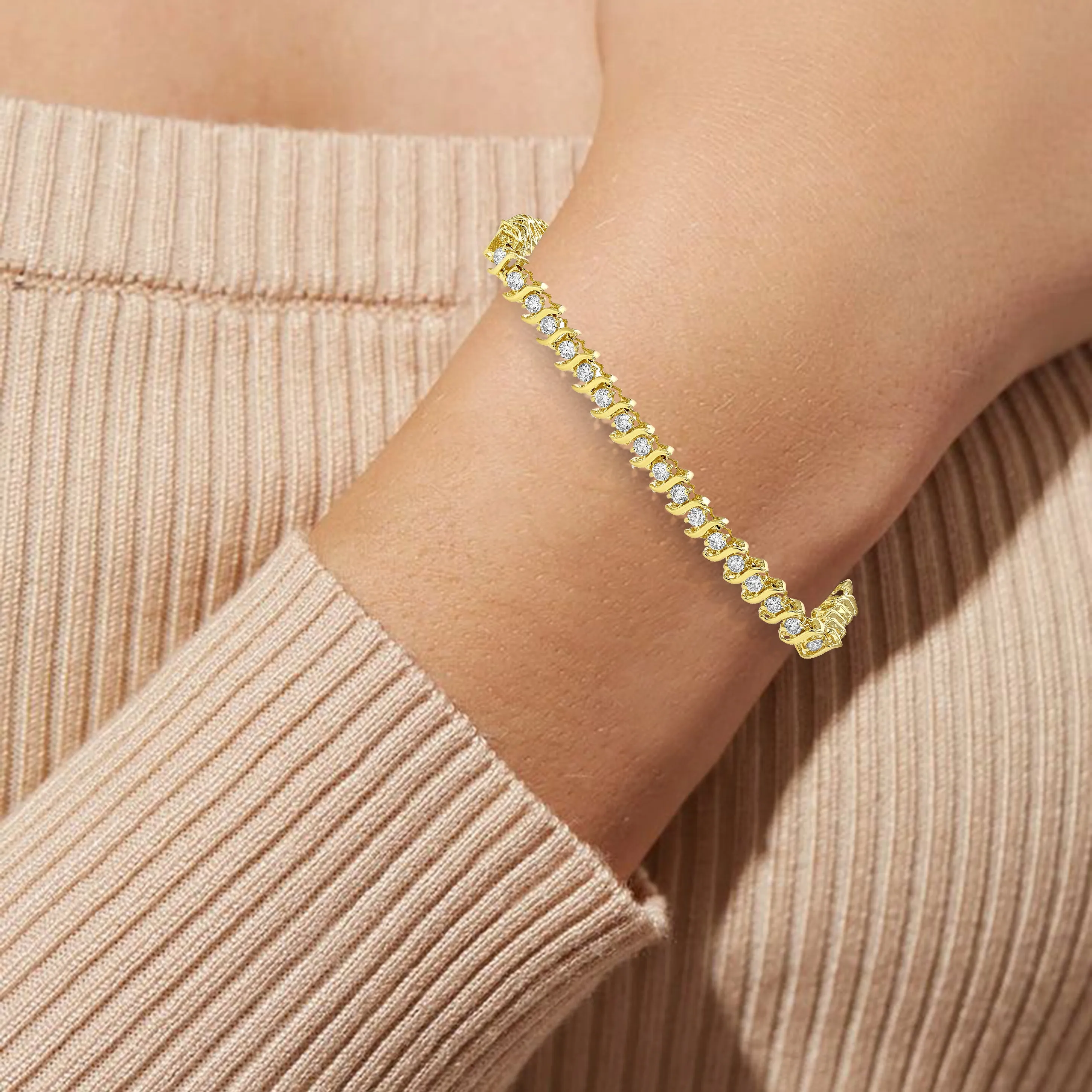 1.50 cttw S Link Diamond Tennis Bracelets in 10K Yellow Gold