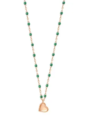 15.7" Lucky Heart Mini Gigi Necklace - EMERALD   Yellow Gold