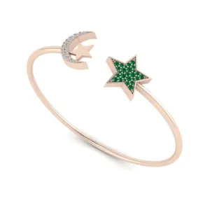 18K Star Moon Diamond Cuff