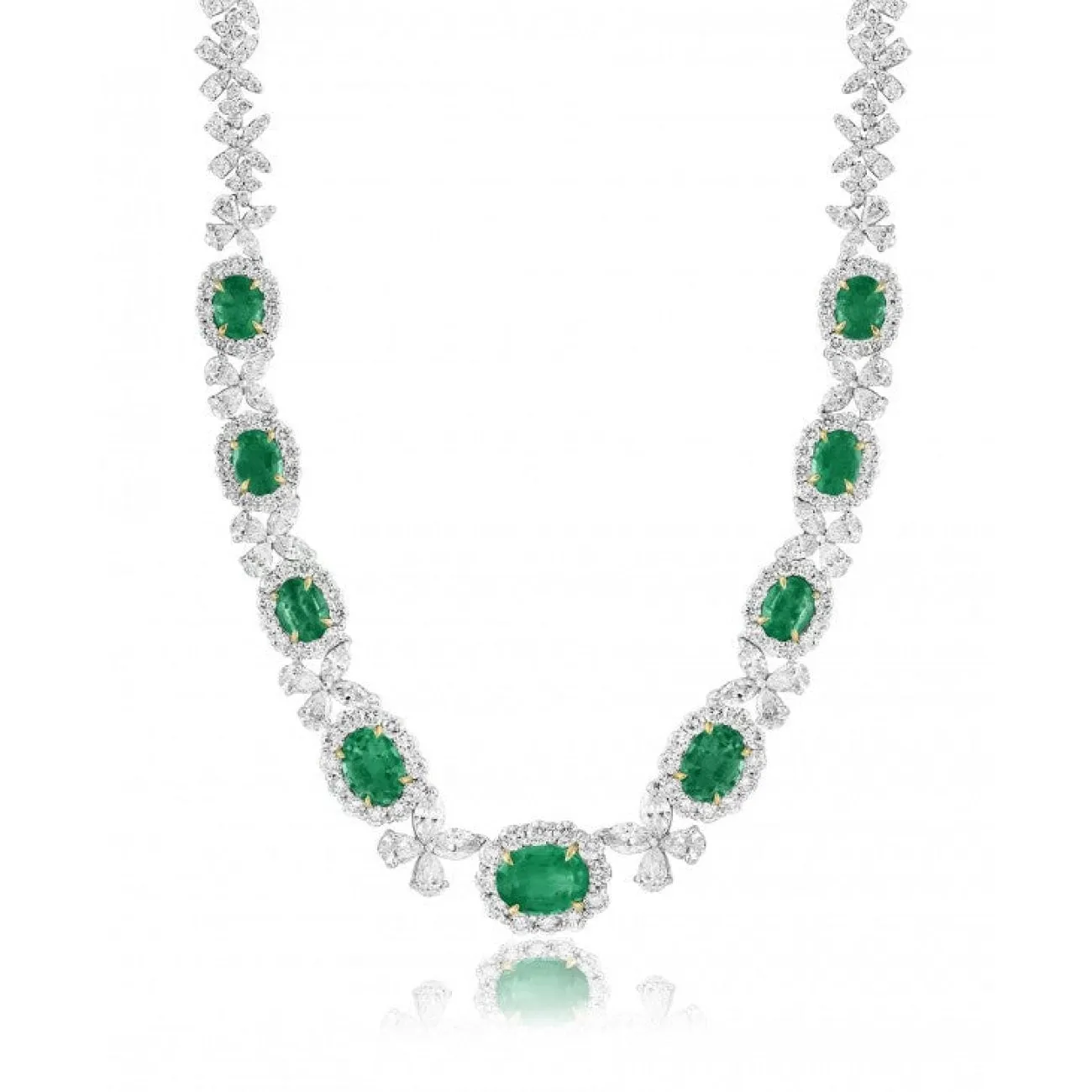 18K White Gold Emerald & Diamond Necklace