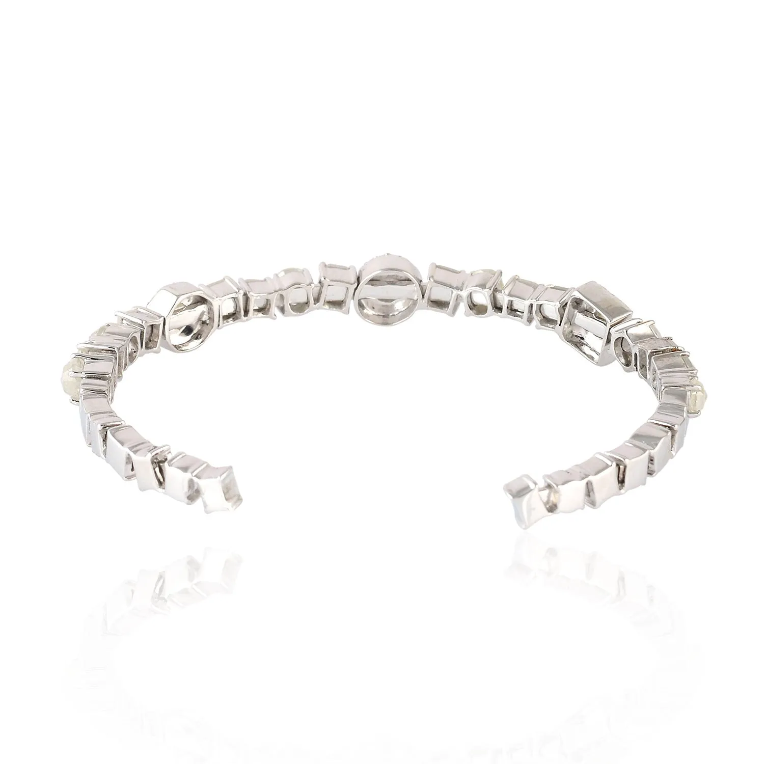 18K White Gold Open Cuff Bracelet Prong Natural Ice Diamond Wedding Jewelry
