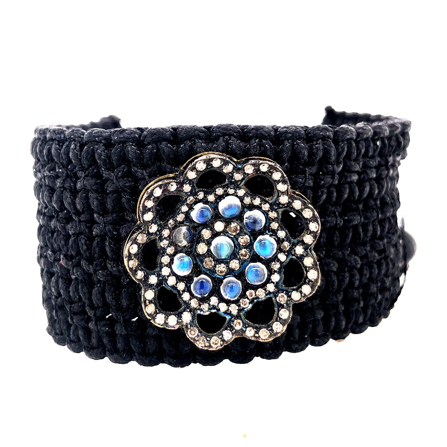 18k White Gold Pave Diamond Macrame Bracelet For Women