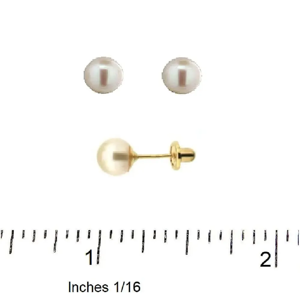 18K Yellow Gold 7mm Pearl Stud Covered Screwback Earrings