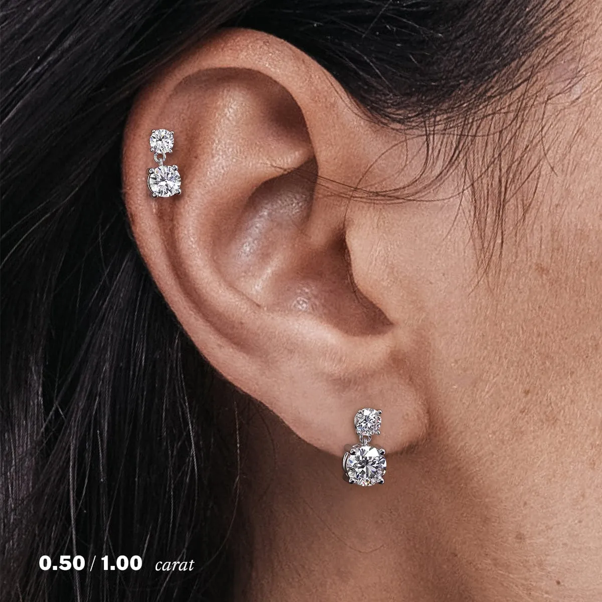 2 carat Round Diamond Dangle Earrings