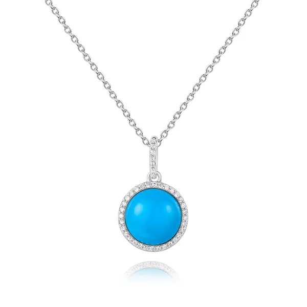 2.05 Carat Natural Turquoise and Diamond Necklace Pendant 14K White Gold