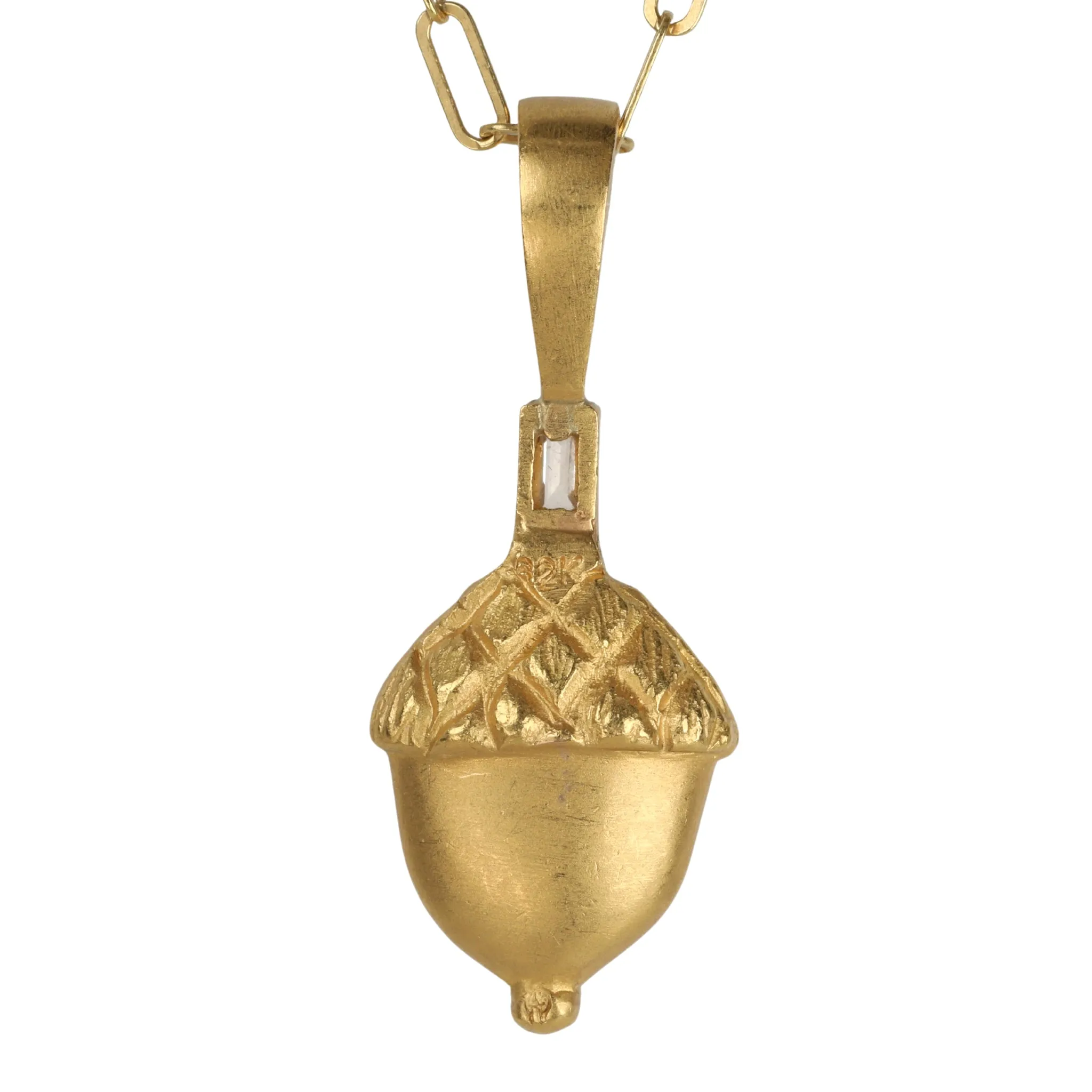 22K Gold and Baguette Diamond "Acorn" Charm