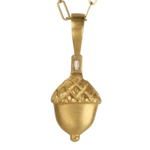 22K Gold and Baguette Diamond "Acorn" Charm