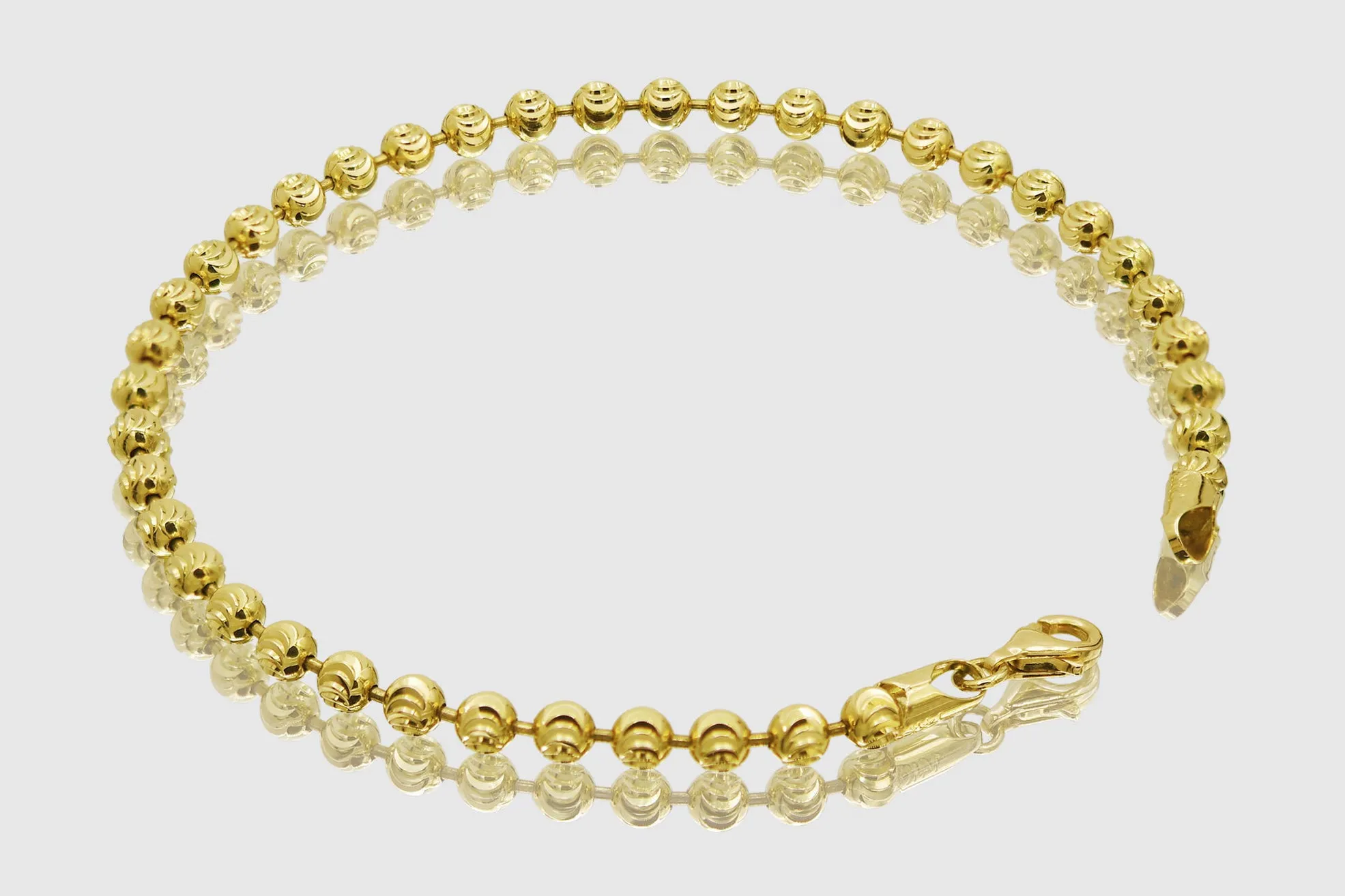 2mm - 5mm Moon Cut Bead Bracelet - 14k Yellow Gold