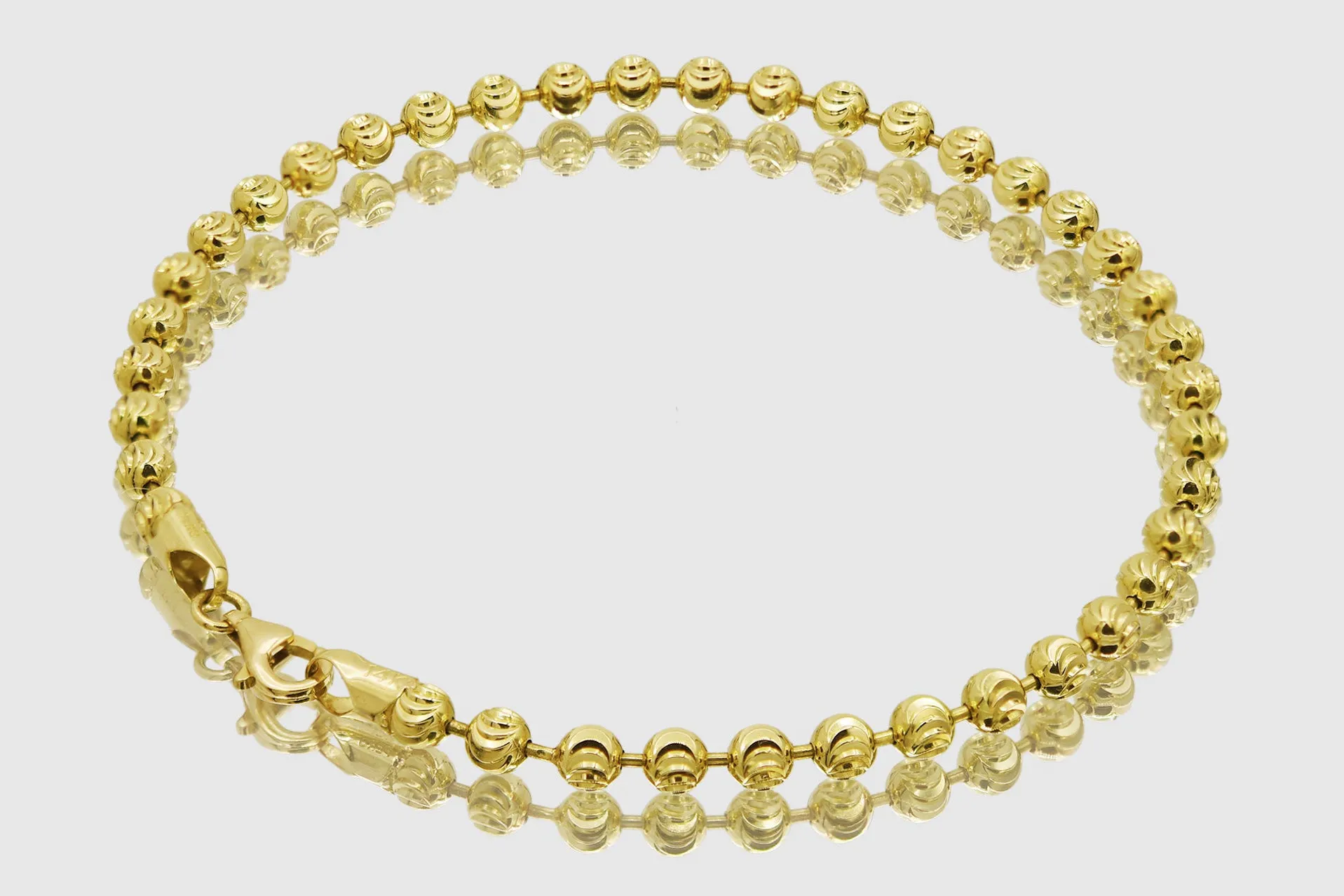 2mm - 5mm Moon Cut Bead Bracelet - 14k Yellow Gold