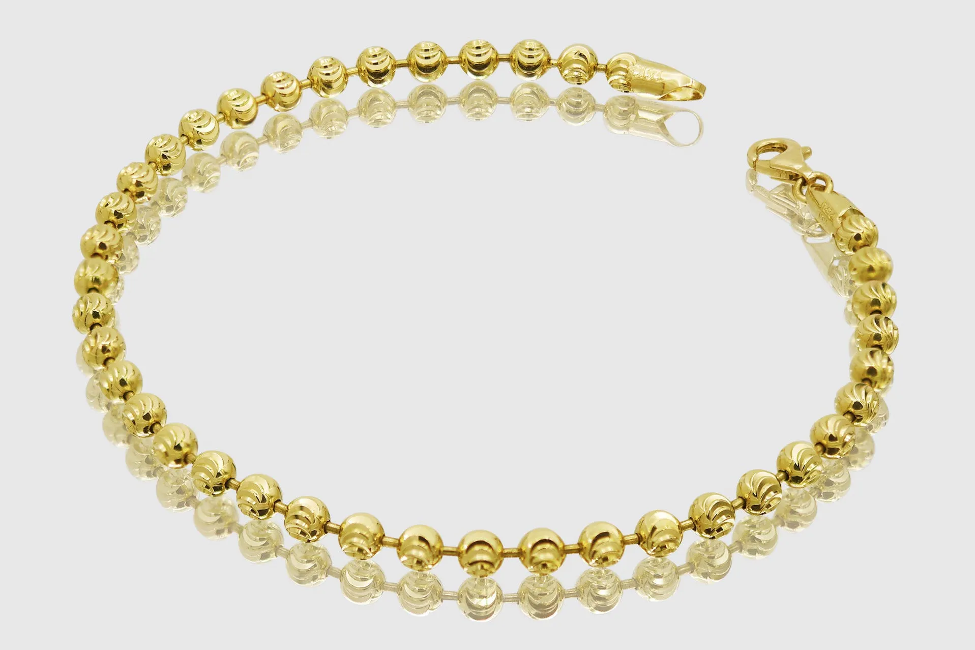 2mm - 5mm Moon Cut Bead Bracelet - 14k Yellow Gold