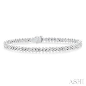 3 1/2 ctw Chevron Three Row Round Cut Diamond Tennis Bracelet in 14K White Gold