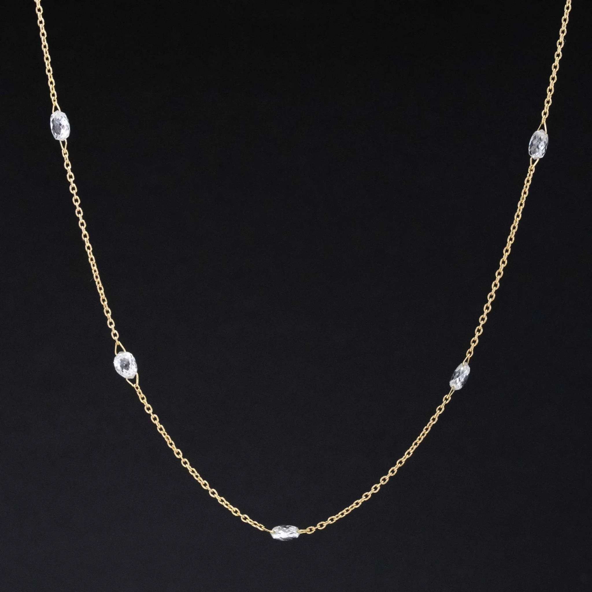 3.02ctw Briolette Cut Diamond Station Necklace