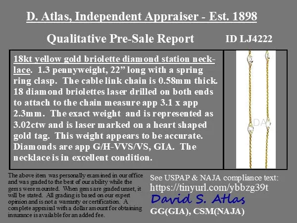 3.02ctw Briolette Cut Diamond Station Necklace