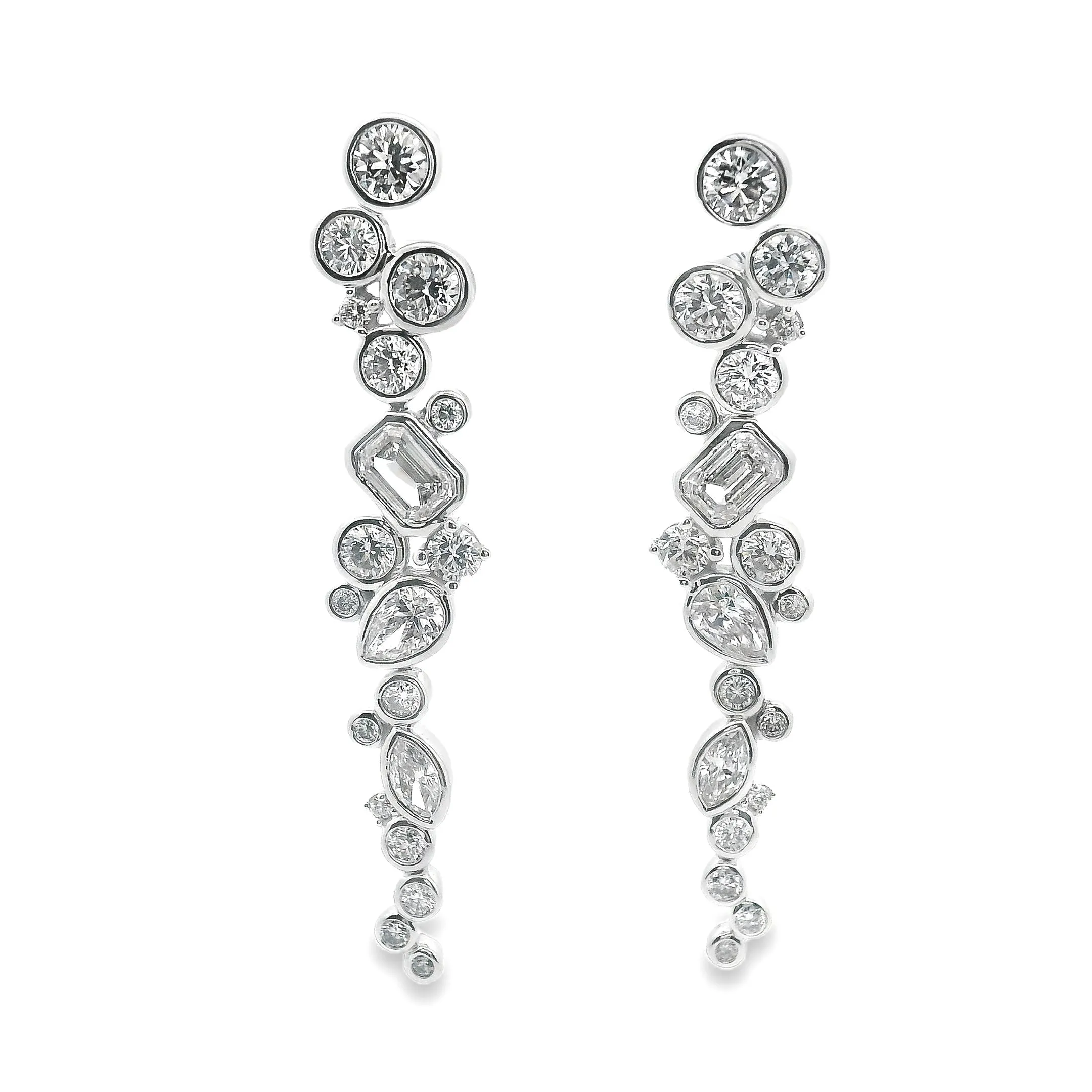 3.05ct 14k White Gold Diamond Mixed Shape Drop Earrings