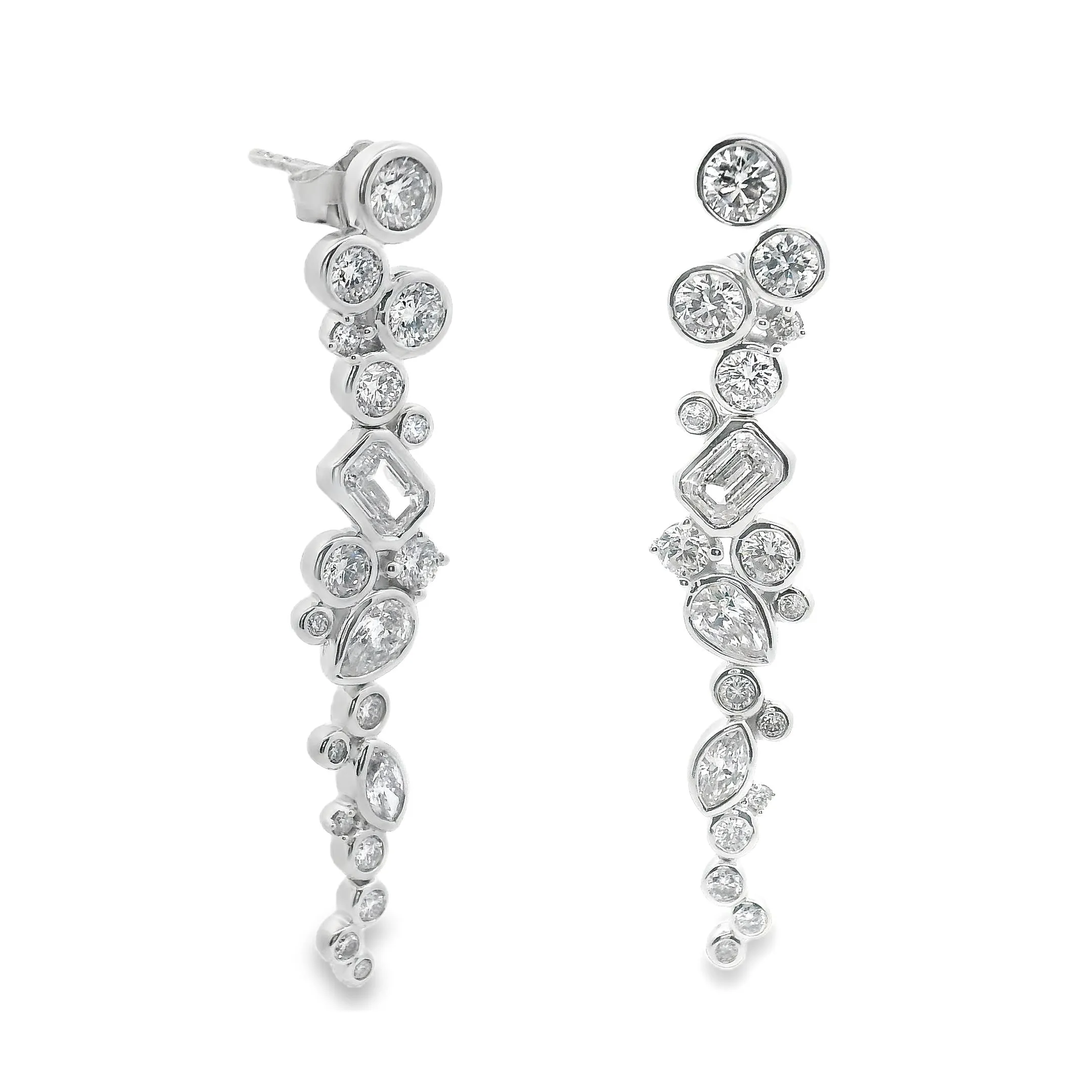 3.05ct 14k White Gold Diamond Mixed Shape Drop Earrings