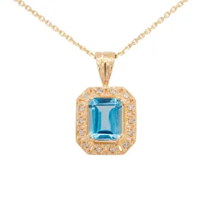 3.25 Carat Blue Topaz Pendant in 14k Yellow Gold