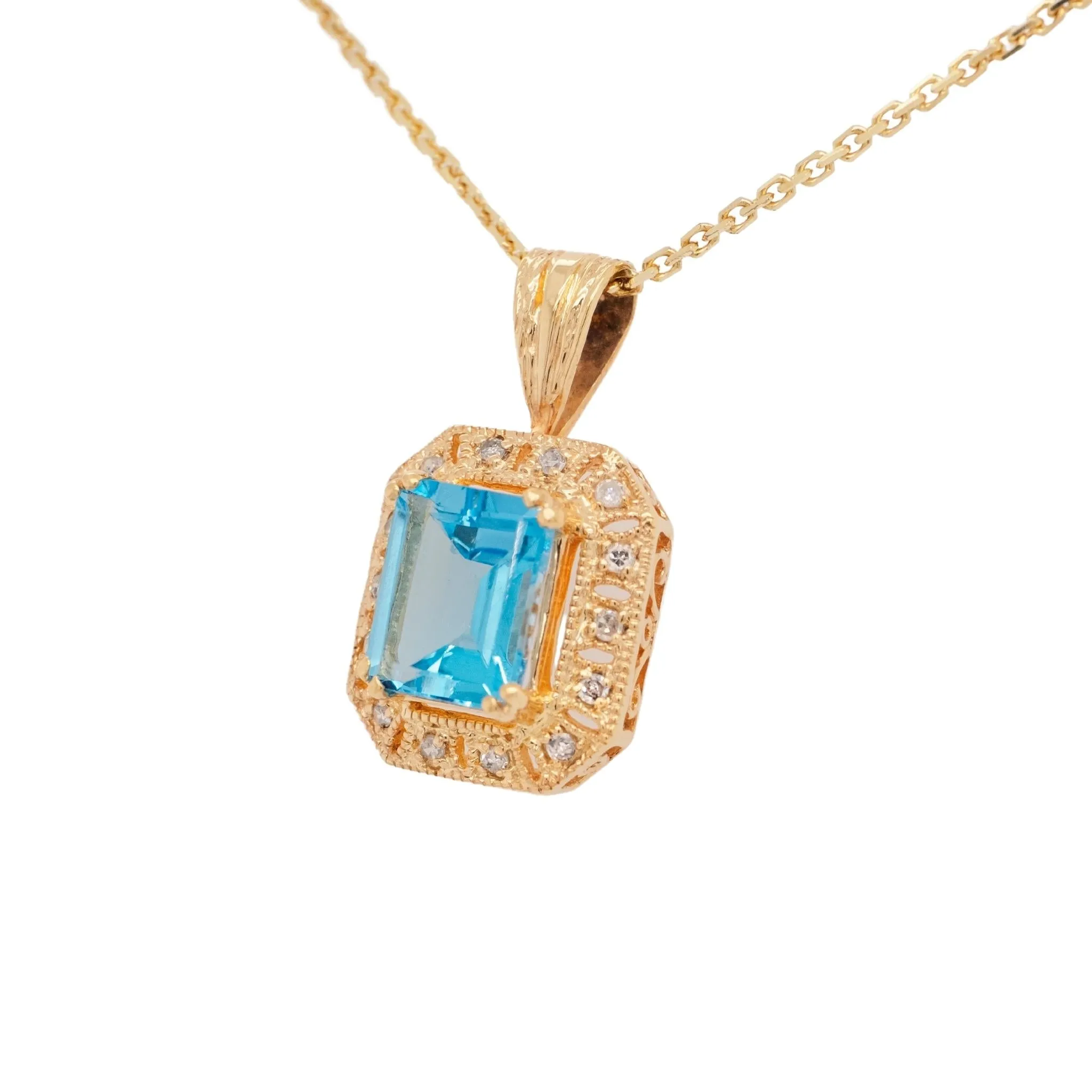 3.25 Carat Blue Topaz Pendant in 14k Yellow Gold
