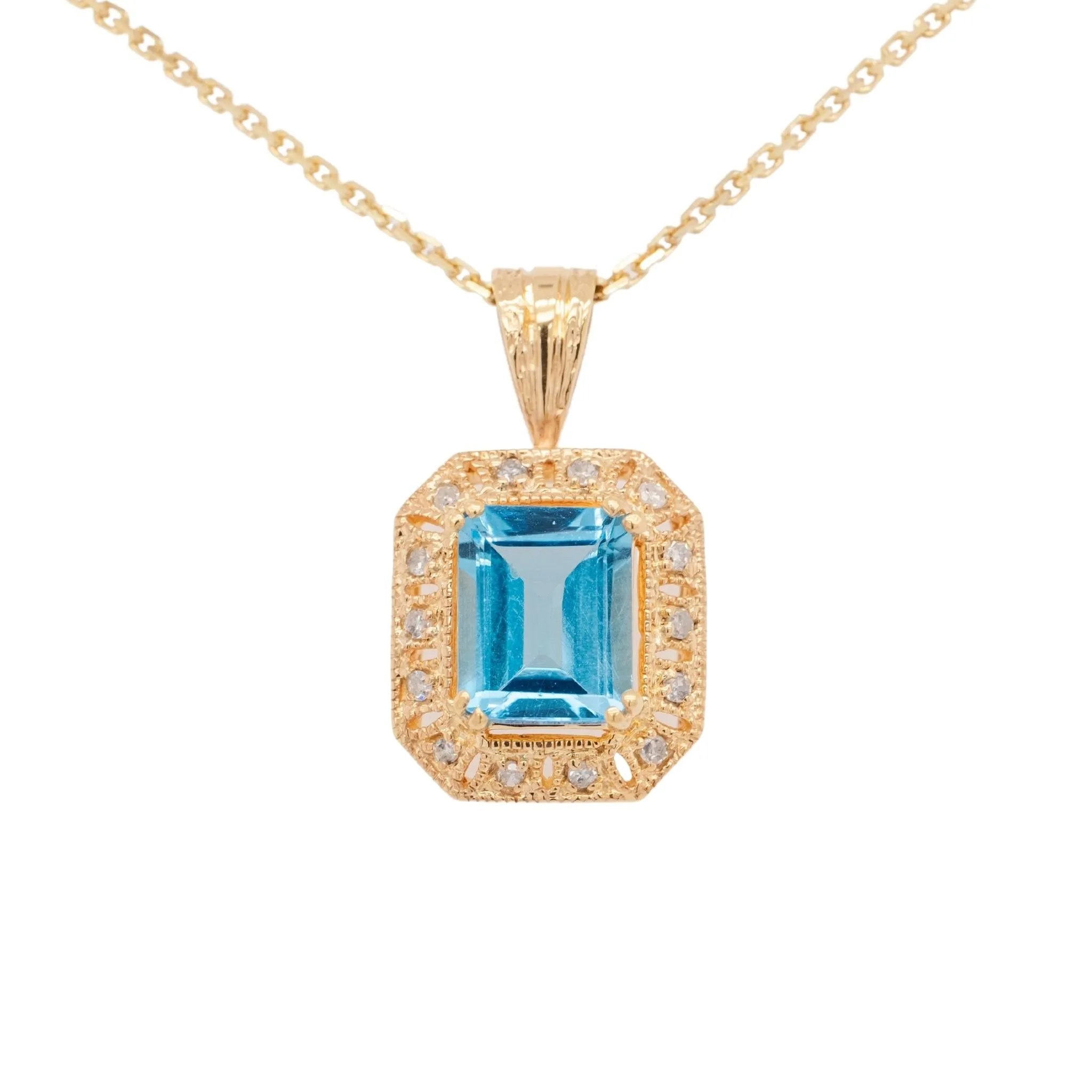 3.25 Carat Blue Topaz Pendant in 14k Yellow Gold