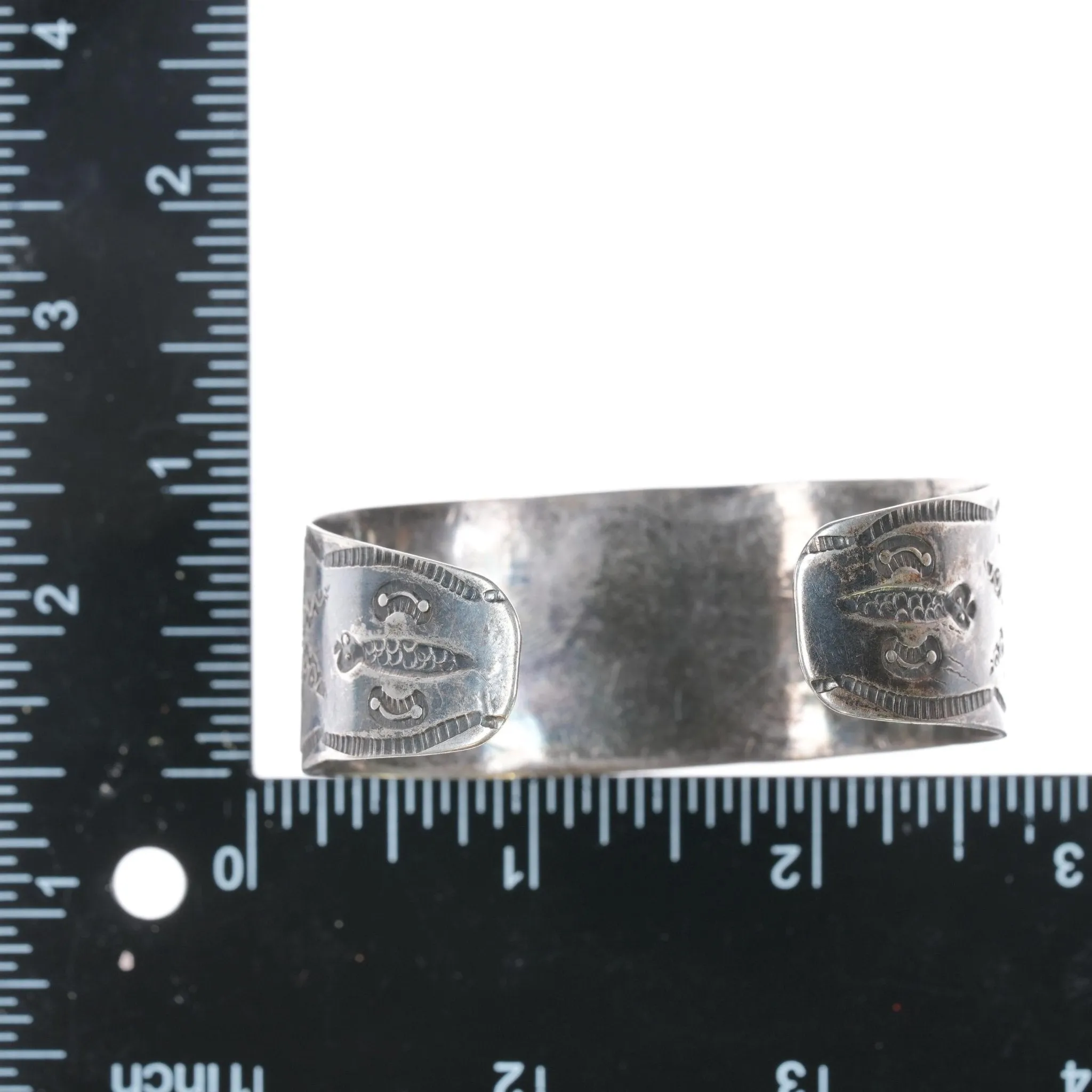 6.375" Vintage Fred Harvey Navajo hand stamped silver cuff bracelet turquoise