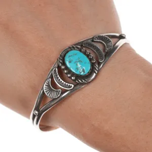 6.375" Vintage Navajo silver and Kingman turquoise cuff bracelet