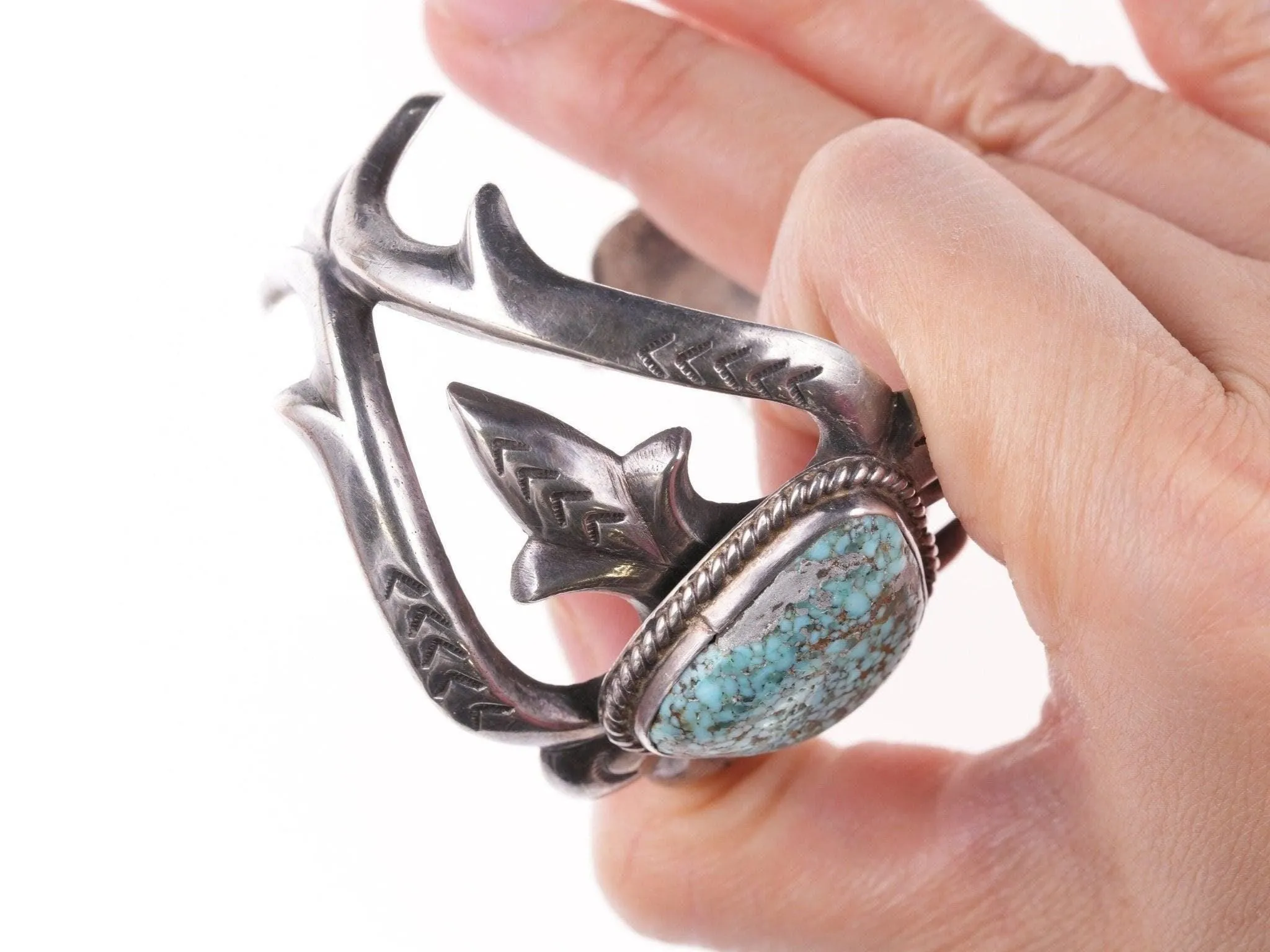 6.5" Vintage Navajo Tufa cast silver bracelet with turquoise